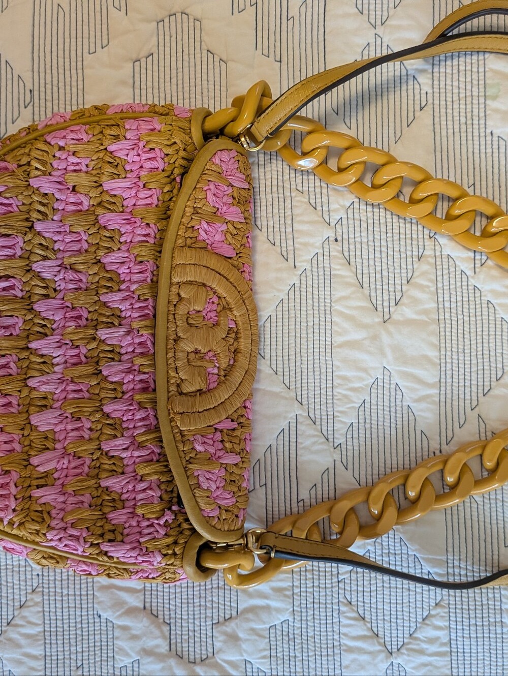 Tory Burch Mini Fleming Soft Raffia Crochet Crescent Shoulder Bag - Picture 5 of 8